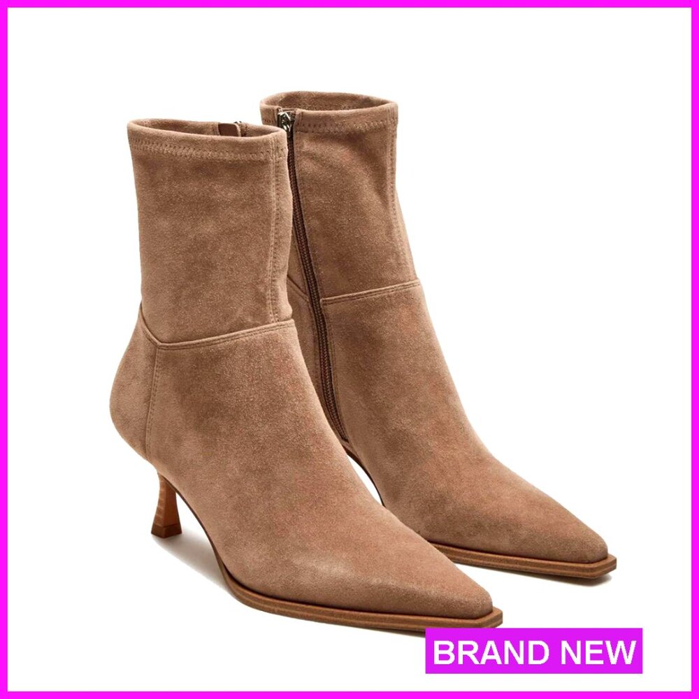 Stiletto Ankle Boots Pointed Toe Side Zipper Elastic Dress Boots Fashion Trendy